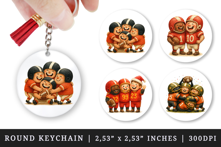 American football round keychain pintable sublimation design