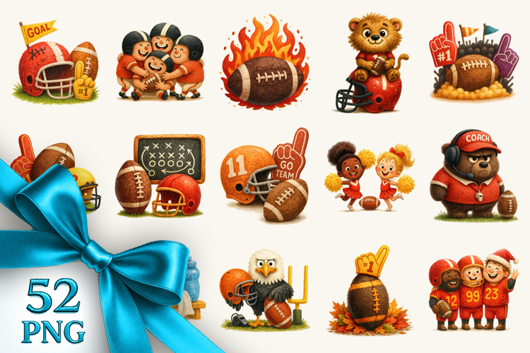 American football clipart printable sublimation bundle png