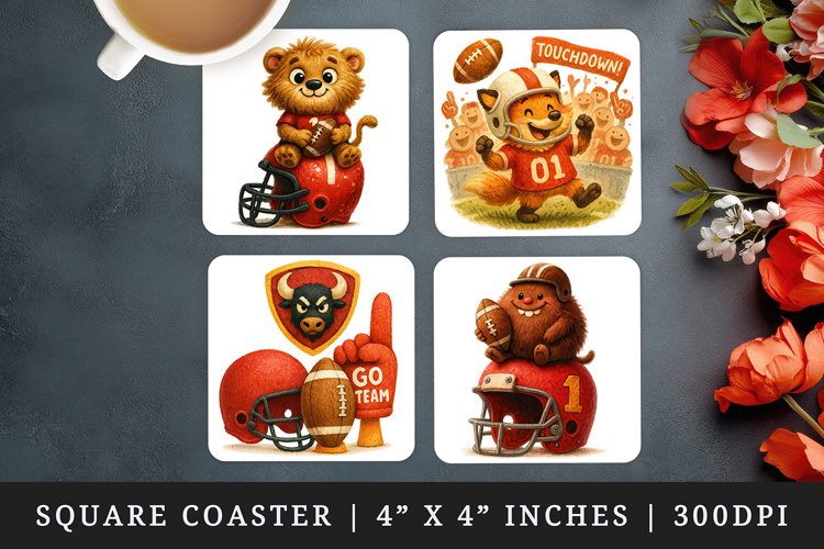 American football square coaster sublimation design