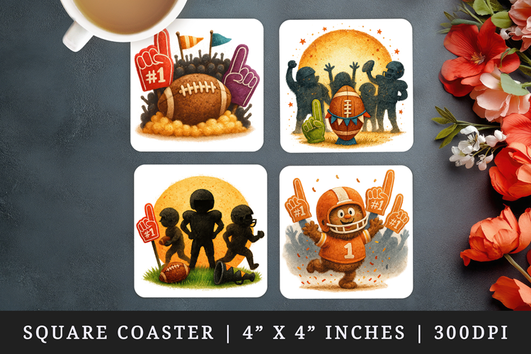 American football square coaster sublimation design