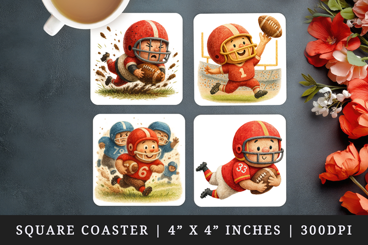 American football square coaster sublimation design