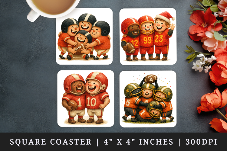 American football square coaster sublimation design