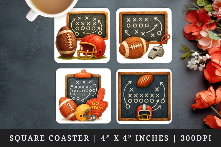 American football square coaster sublimation design
