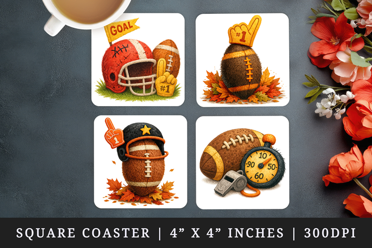 American football square coaster sublimation design