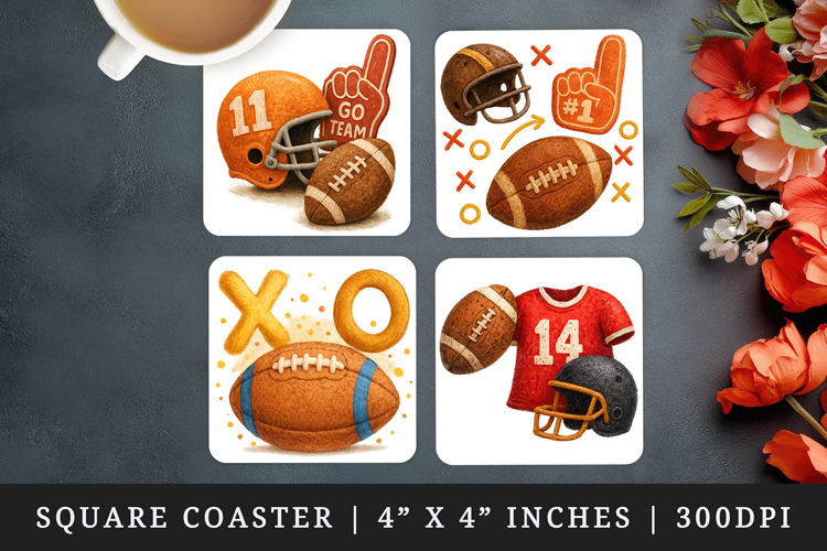 American football square coaster sublimation design