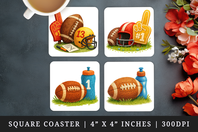 American football square coaster sublimation design