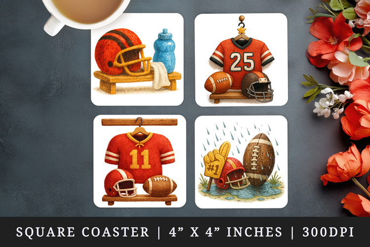 American football square coaster sublimation design