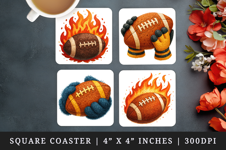American football square coaster sublimation design