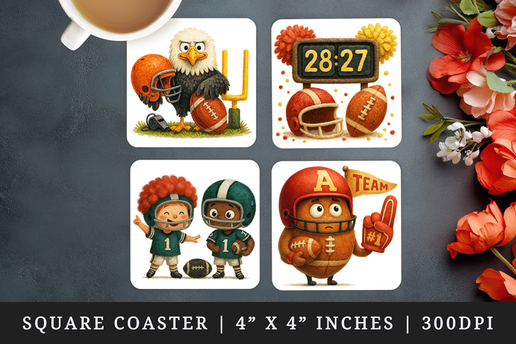 American football square coaster sublimation design