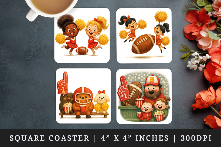 American football square coaster sublimation design