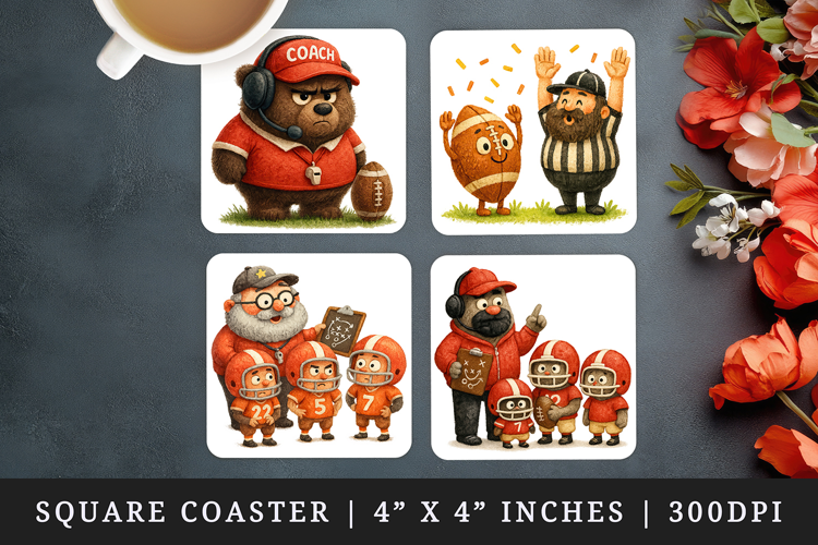 American football square coaster sublimation design