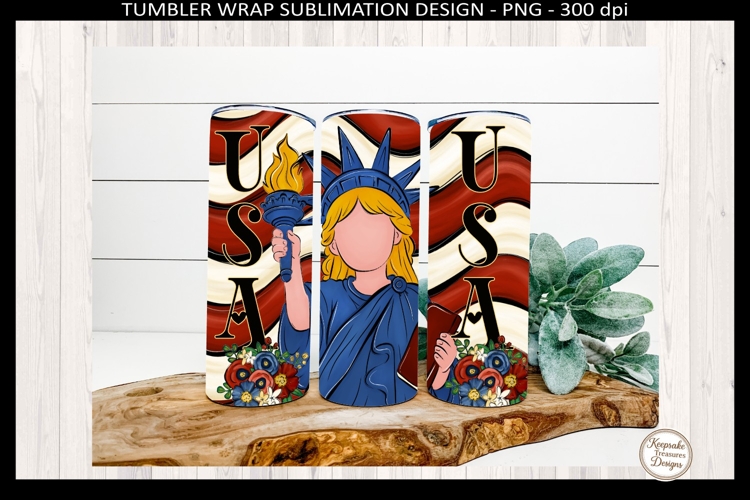 Cute Lady Liberty 4th of July Tumbler Wrap, USA Tumbler Png