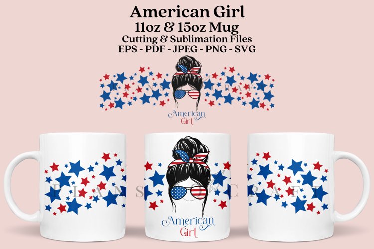 American Girl 4th of July Mug Sublimation Wrap 11oz - 15oz