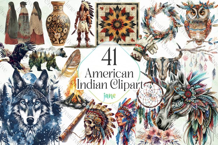 American Indian Clipart Sublimation example image 1