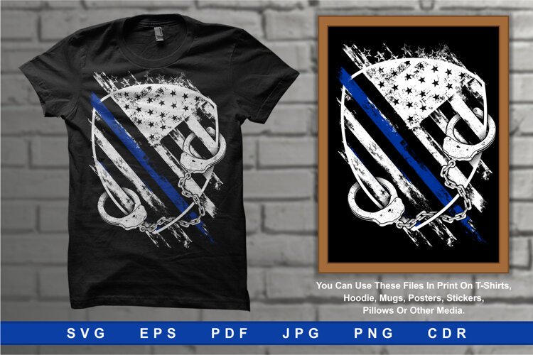 American Police Flag with Handcuffs and Serve and Protect example image 1