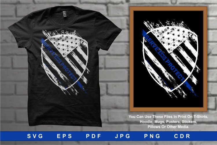 American Police Flag with Serve and Protect Text example image 1