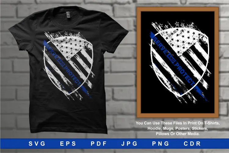 American Police Flag with Serve and Protect Text