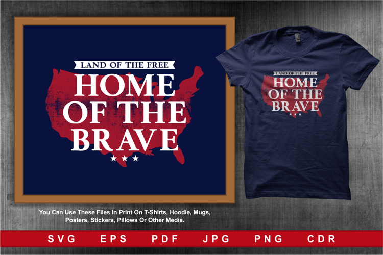 American Red Map Land Of The Free Home Of The Brave
