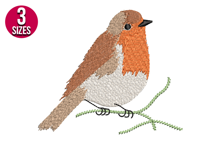 American Robin Bird Embroidery Design - 3 sizes