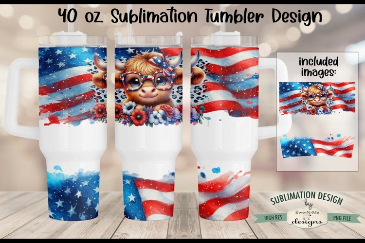 American Highland Cow 40 oz Sublimation Tumbler Design