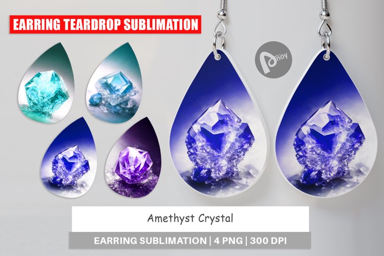 Earring teardrop sublimation design Amethyst Crystal