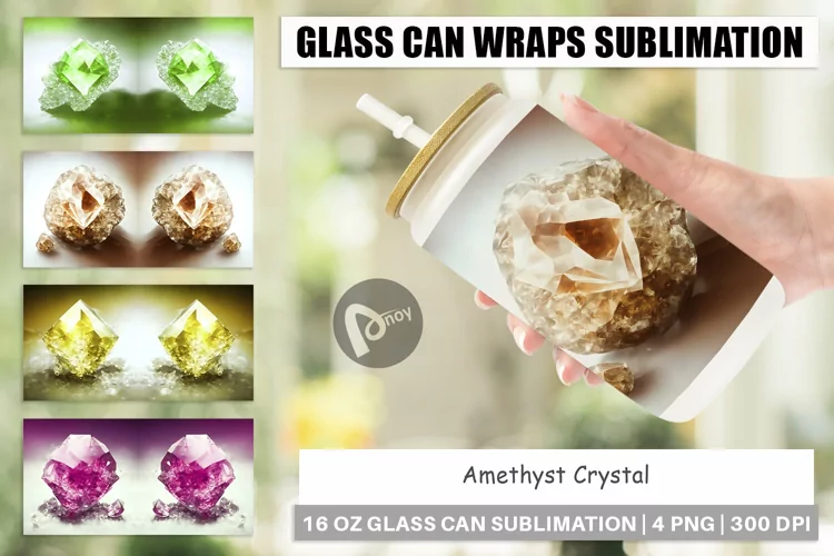Glass Can Wraps Amethyst Crystal