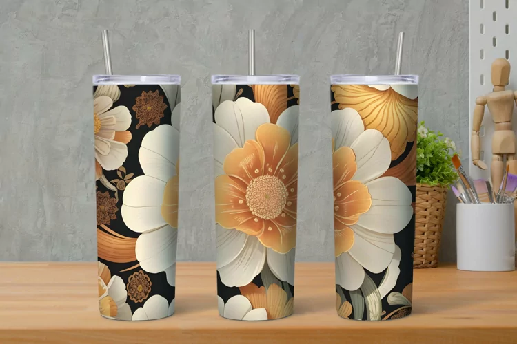 Vintage Flowers Tumbler, Coffee Tumbler Wrap, Boho Tumbler