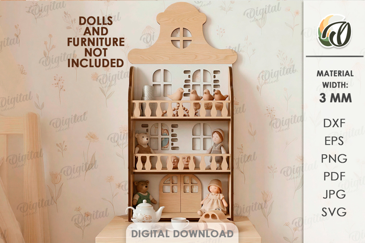 Amsterdam Dollhouse Shelf Laser Cut. Nursery Decor SVG