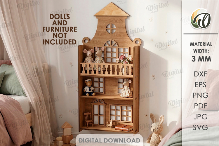 Amsterdam Dollhouse Shelf Laser Cut. Nursery Decor SVG