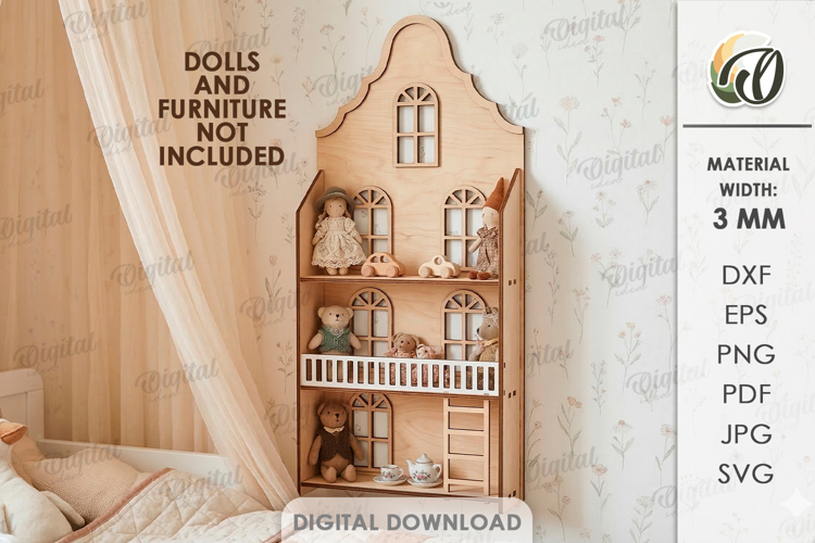 Amsterdam Dollhouse Shelf Laser Cut. Nursery Decor SVG