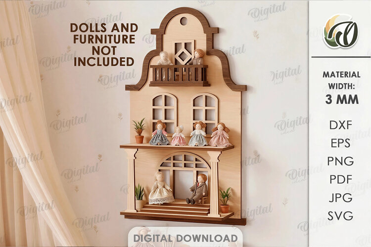 Amsterdam Dollhouse Shelf Laser Cut. Nursery Decor SVG example image 1