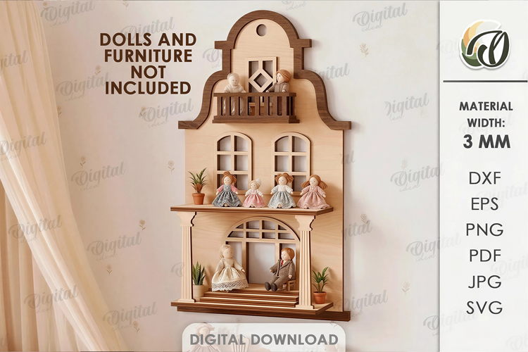 Amsterdam Dollhouse Shelf Laser Cut. Nursery Decor SVG