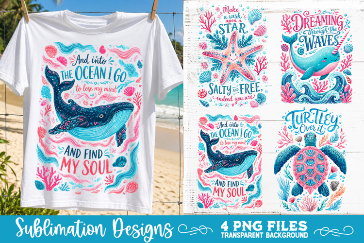 Boho sea creatures sublimation PNG, Ocean creatures 4 PNG
