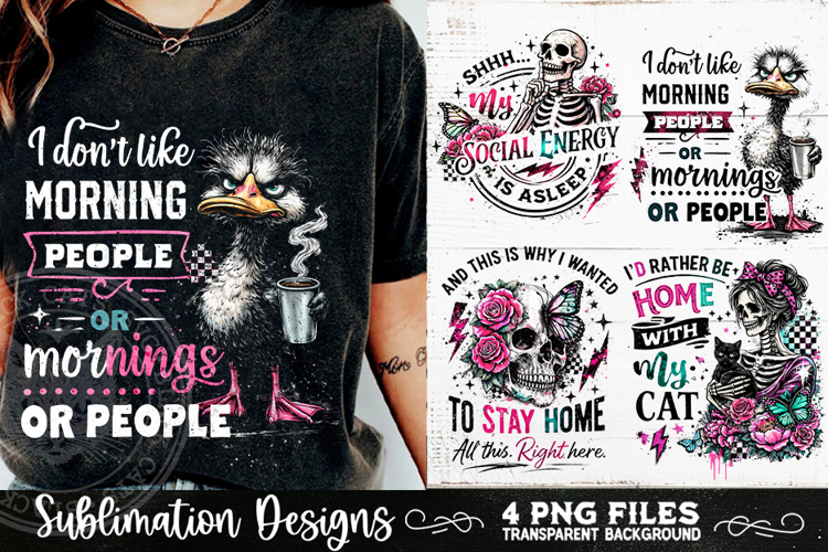 Antisocial Sarcastic PNG Funny Sublimation 4 Designs