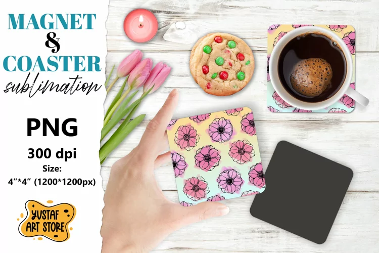 Flowers magnet/Flowers coaster. Anemone flowers sublimation