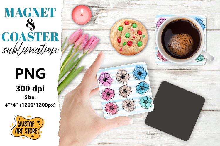 Flowers magnet/Flowers coaster. Anemone flowers sublimation example image 1