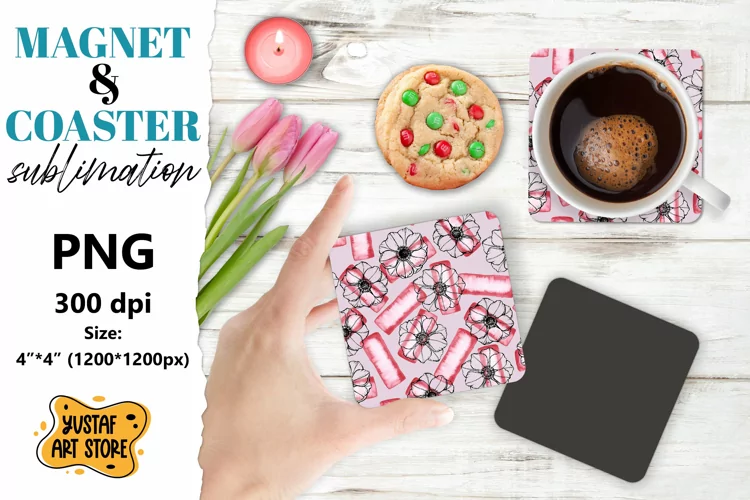 Flowers magnet/Flowers coaster. Anemone flowers sublimation