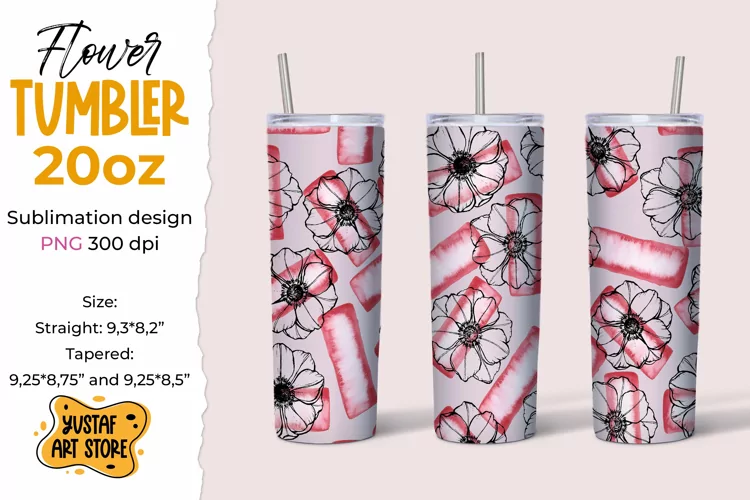 Pink Anemone Flowers tumbler 20 oz sublimation design