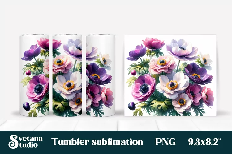 Anemone flower tumbler | Flower tumbler | Tumbler wrap