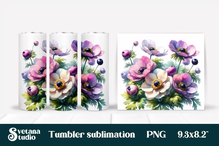 Anemone flower tumbler | Flower tumbler | Tumbler wrap