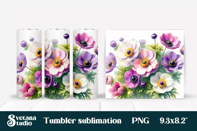 Anemone flower tumbler | Flower tumbler | Tumbler wrap
