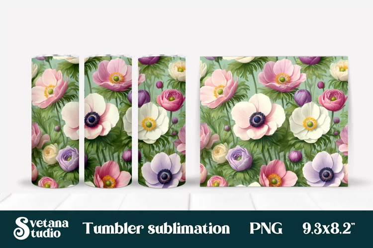 Anemone flower tumbler | Flower tumbler | Tumbler wrap
