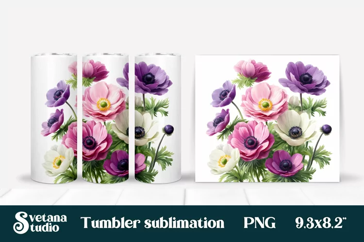 Anemone flower tumbler | Flower tumbler | Tumbler wrap
