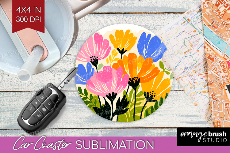 Anemone Modern Floral Car Coaster Sping Flower Coaster PNG