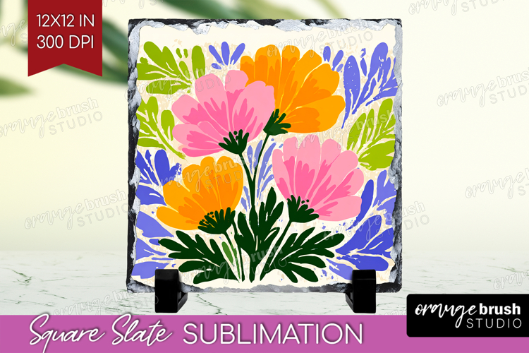 Anemone Modern Floral Slate PNG Sping Flower Square Slate