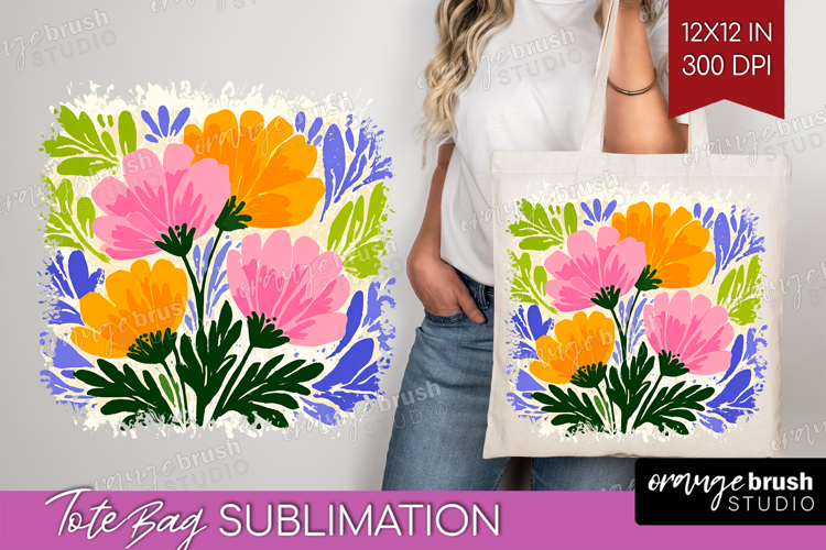 Anemone Modern Floral Tote Bag Sping Flower Tote Bag PNG