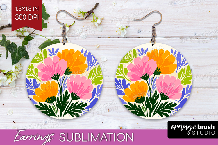 Anemone Modern Floral Round Earrings Sping Flower PNG