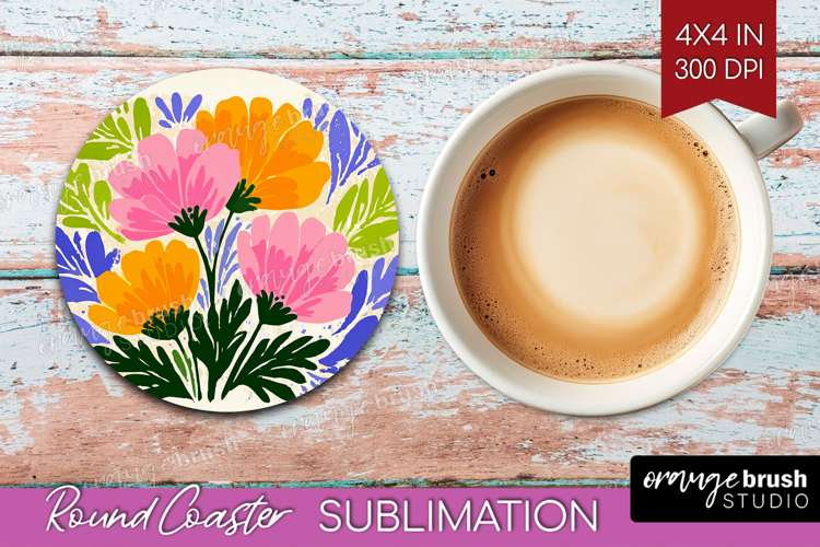 Anemone Modern Floral Round Coaster Sping Flower Coaster PNG