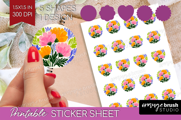 Anemone Modern Floral Round Sticker Sping Flower Printable