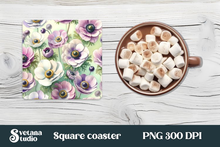 Anemone square coaster | Summer coaster | Flower coaster example image 1